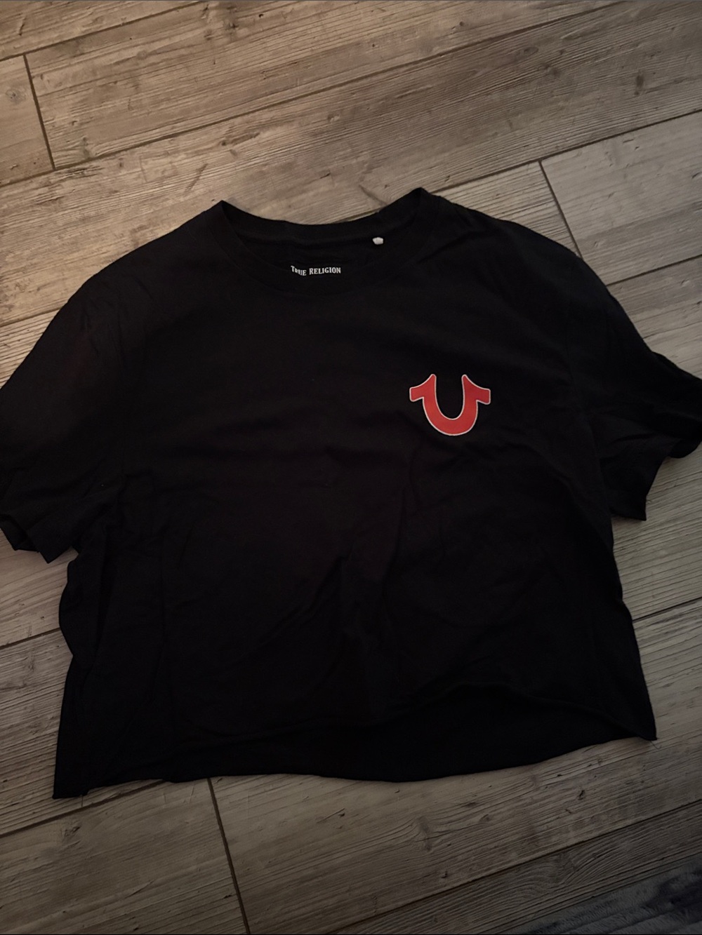 True Religion Black Short Sleeve Tee with Red Horseshoe Logo